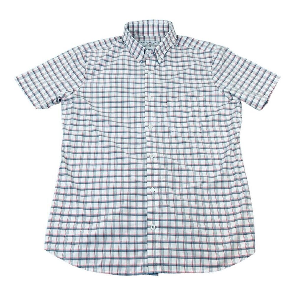 Mizzen and Main Shirt Mens Large Red White Blue Check Plaid Leeward Trim Fit USA